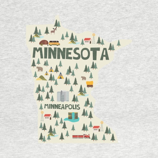 Minnesota State USA Illustrated Map by JunkyDotCom